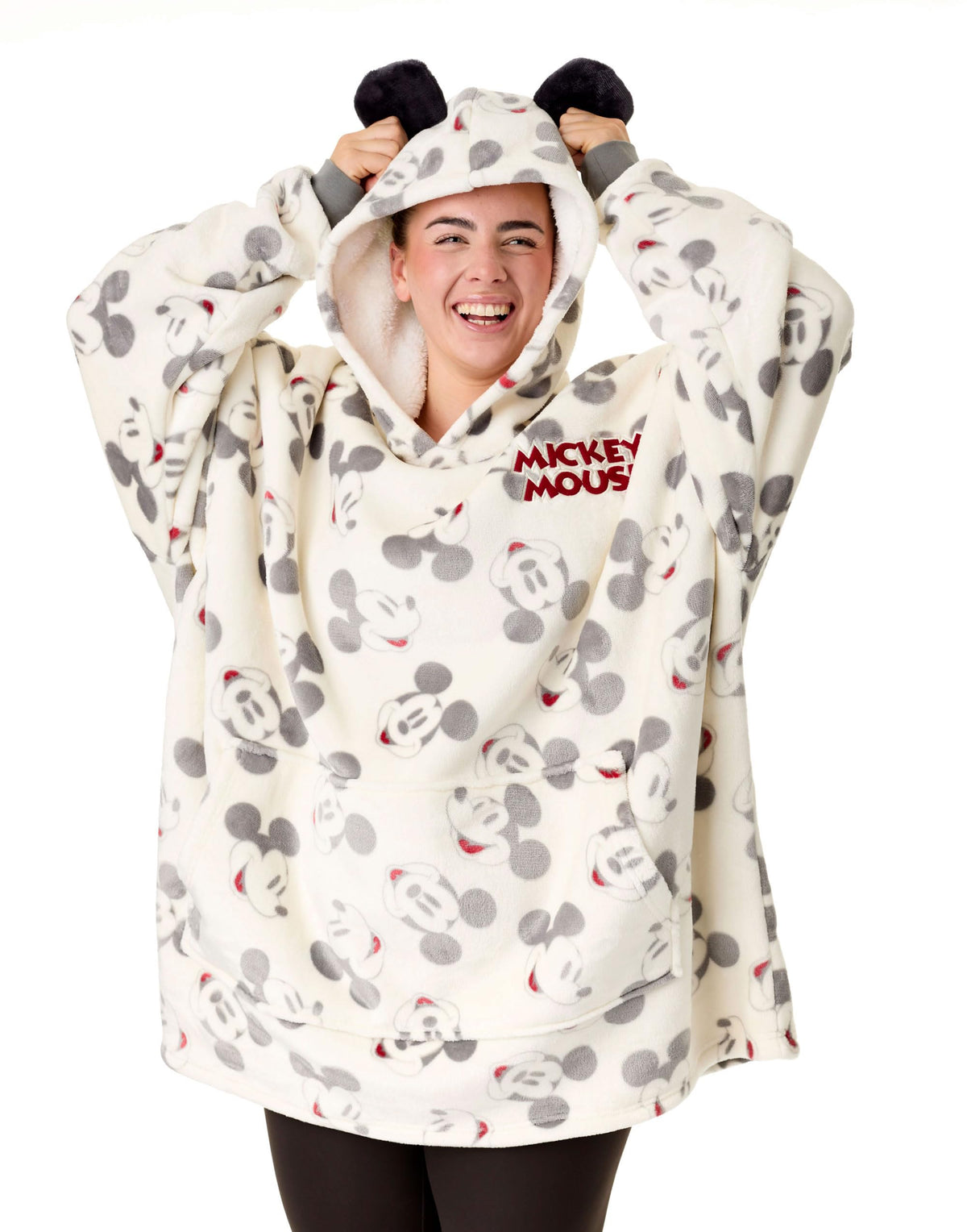 Disney Wearable Blanket Hoodie | Adults Hooded Pullover with Eeyore, The Lion King, Winnie the Pooh Mickey Mouse Themed Print One Size Sherpa Lined Loungewear with Pockets