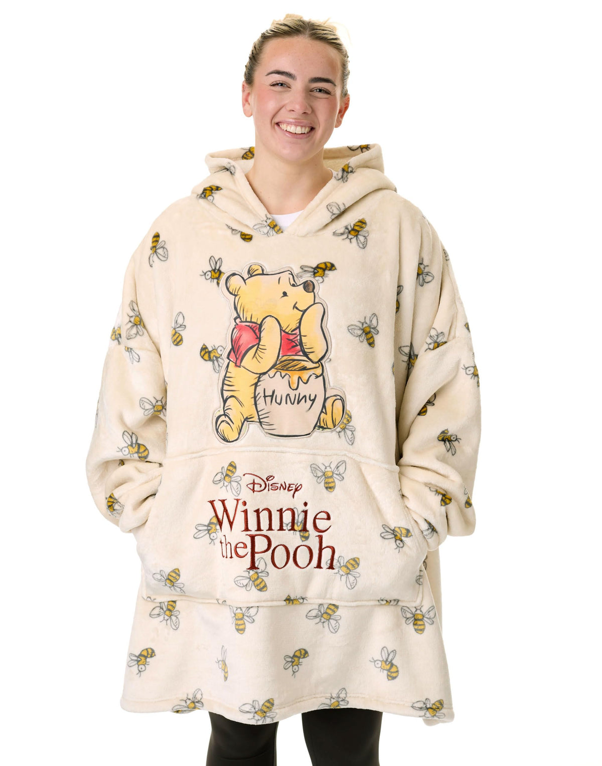 Disney Wearable Blanket Hoodie | Adults Hooded Pullover with Eeyore, The Lion King, Winnie the Pooh Mickey Mouse Themed Print One Size Sherpa Lined Loungewear with Pockets
