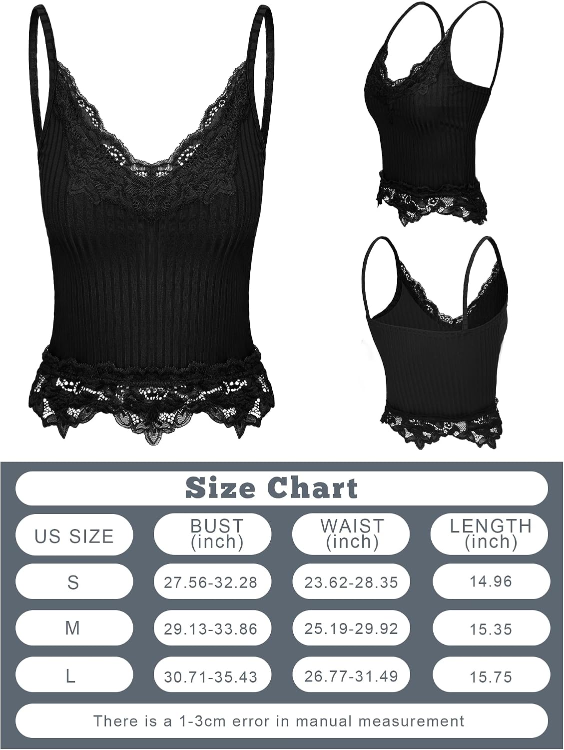 Bencailor 3 Pcs Women's Lace Tank Tops Y2k Camisole Lace Patchwork Crop Tops Grunge Style Ribbed Knitted Clothing