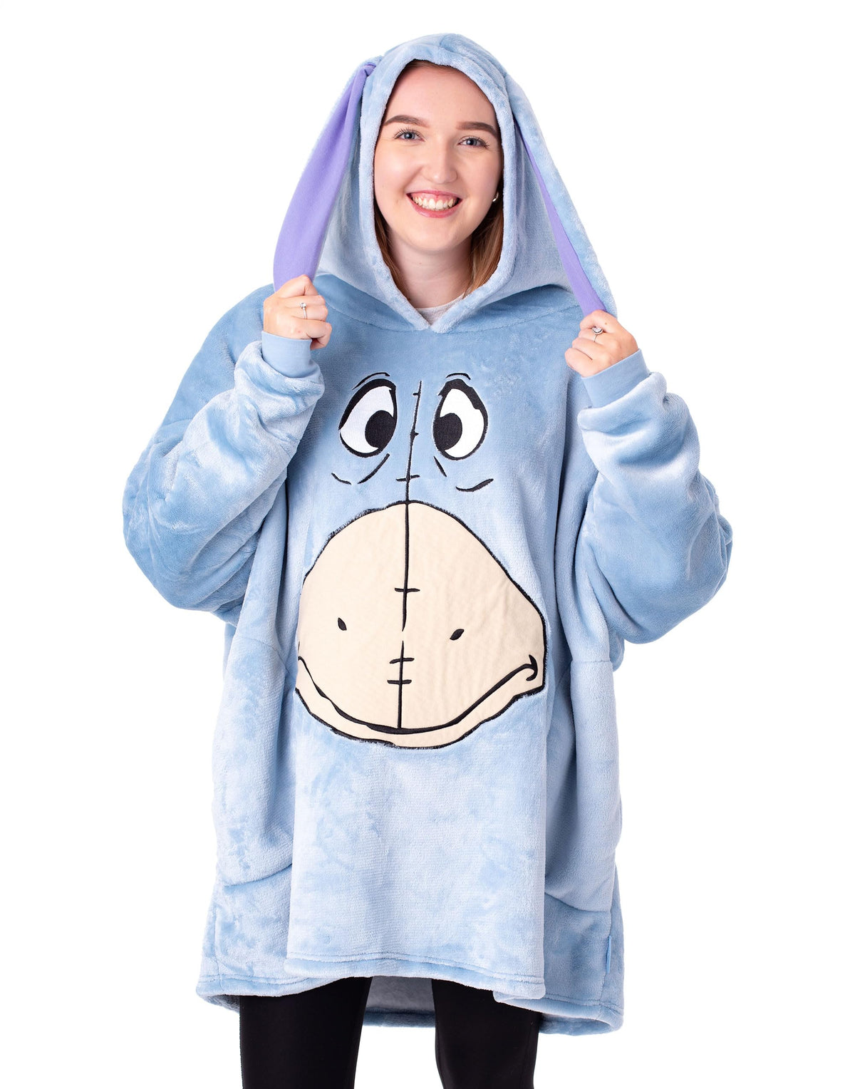 Disney Wearable Blanket Hoodie | Adults Hooded Pullover with Eeyore, The Lion King, Winnie the Pooh Mickey Mouse Themed Print One Size Sherpa Lined Loungewear with Pockets